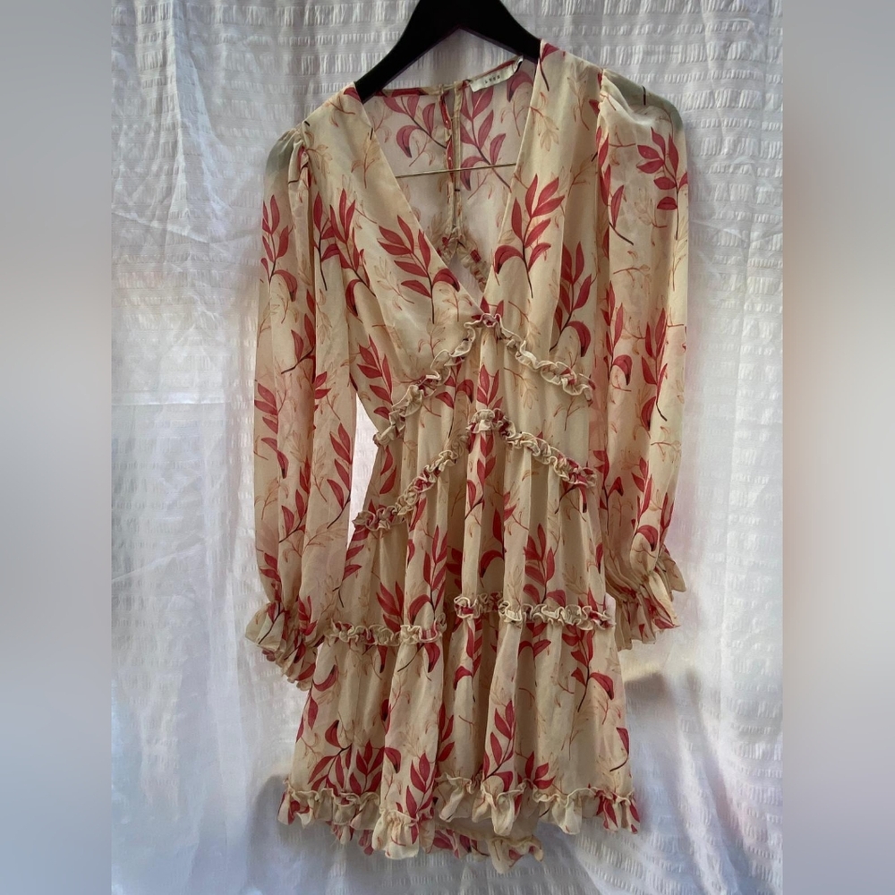 Lush Cream and Red Floral Long Sleeve Dress